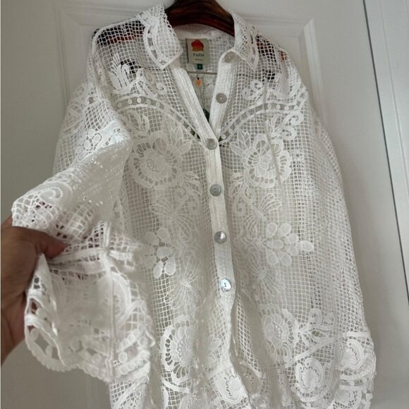 Farm rio: Off-White Swan Lake Guipure Shirt - Picture 4 of 7